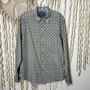 Robert Graham Black and White Skull Print Long Sleeve Button Down Dress Shirt L